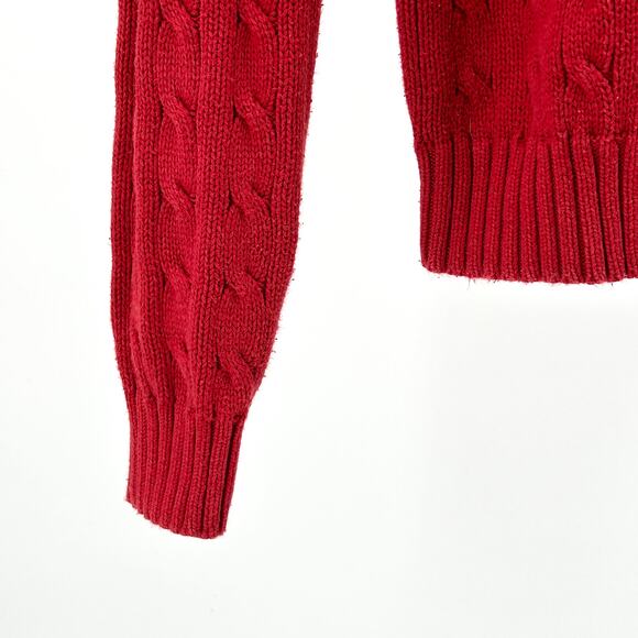 Vintage 90s Ralph Lauren Red Cotton Cable Knit Crewneck Sweater - Picture 3 of 6